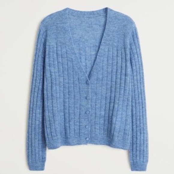 Mango Sweaters - MANGO Shelly Blue Ribbed Cardigan